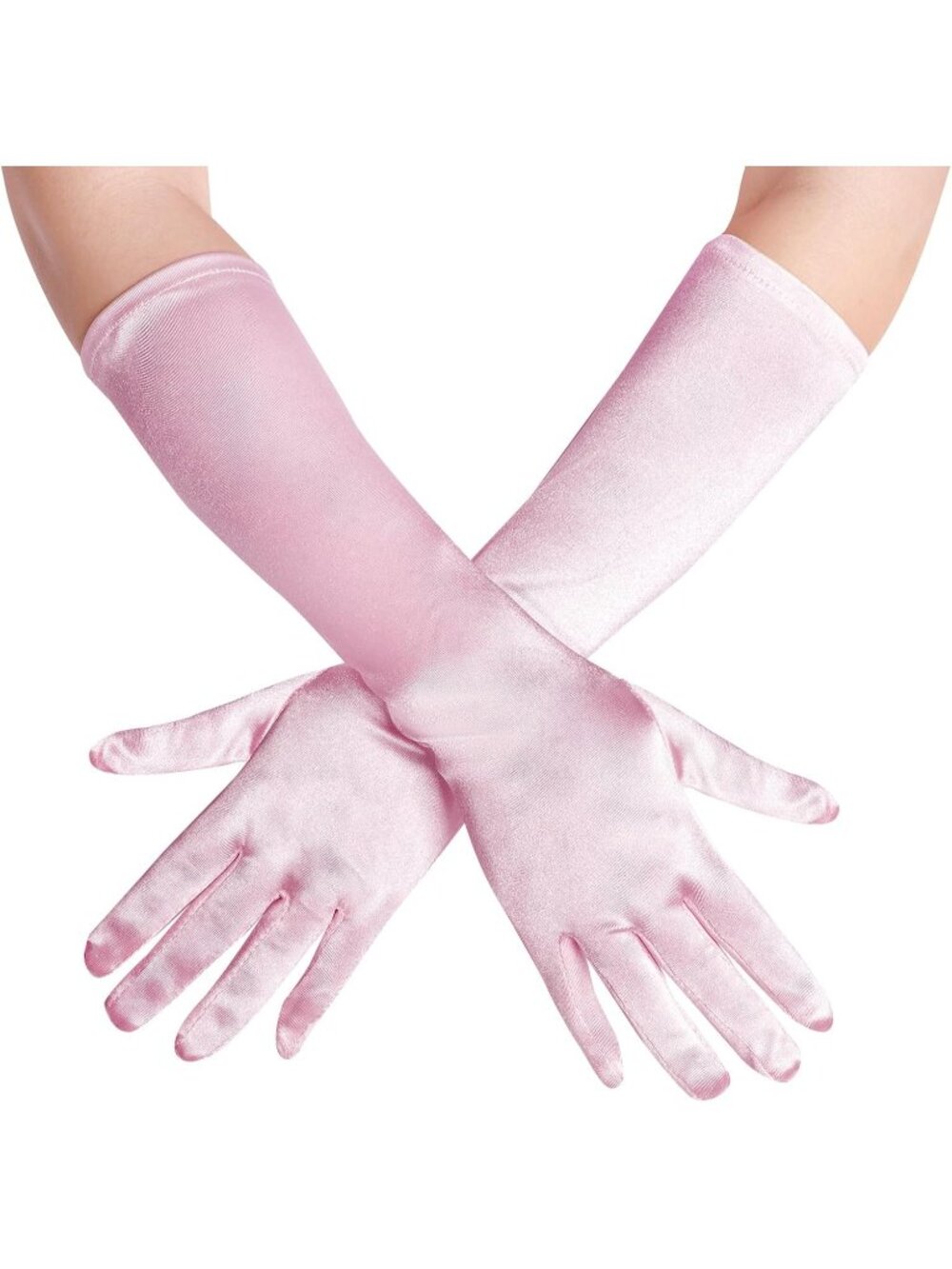 Women's Pink Long Opera Party 20s Stretchy Elbow Length Classic Satin Gloves